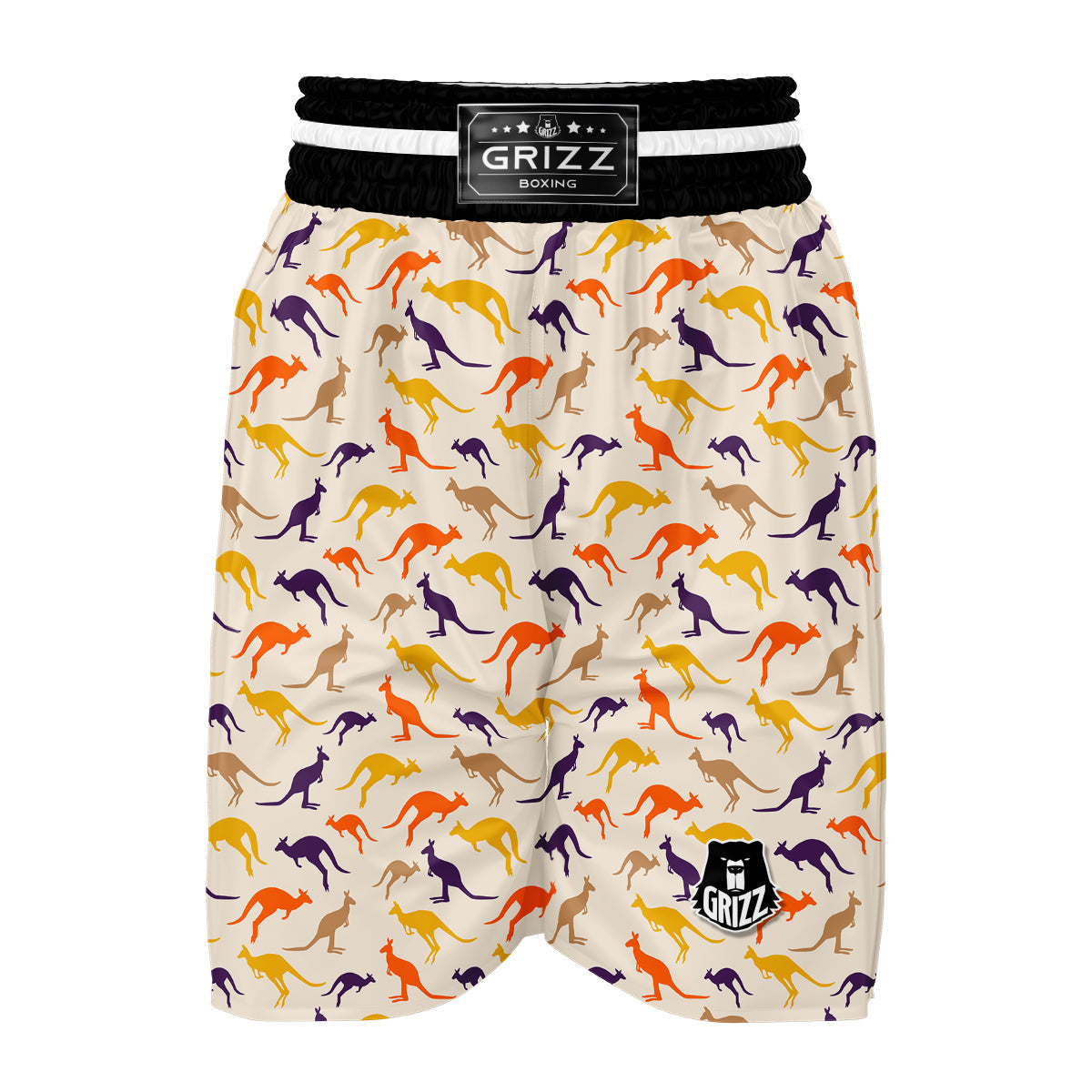 Kangaroo Beige And Colorful Print Pattern Boxing Shorts-grizzshop