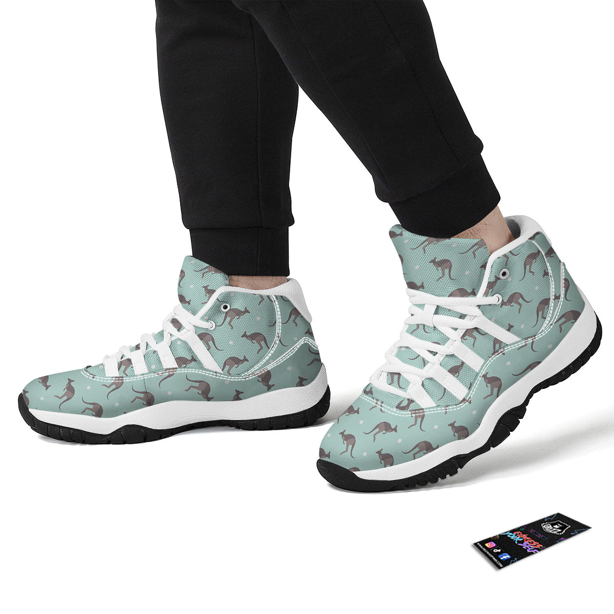Kangaroo Blue And White Dot Print Pattern White Bball Shoes-grizzshop