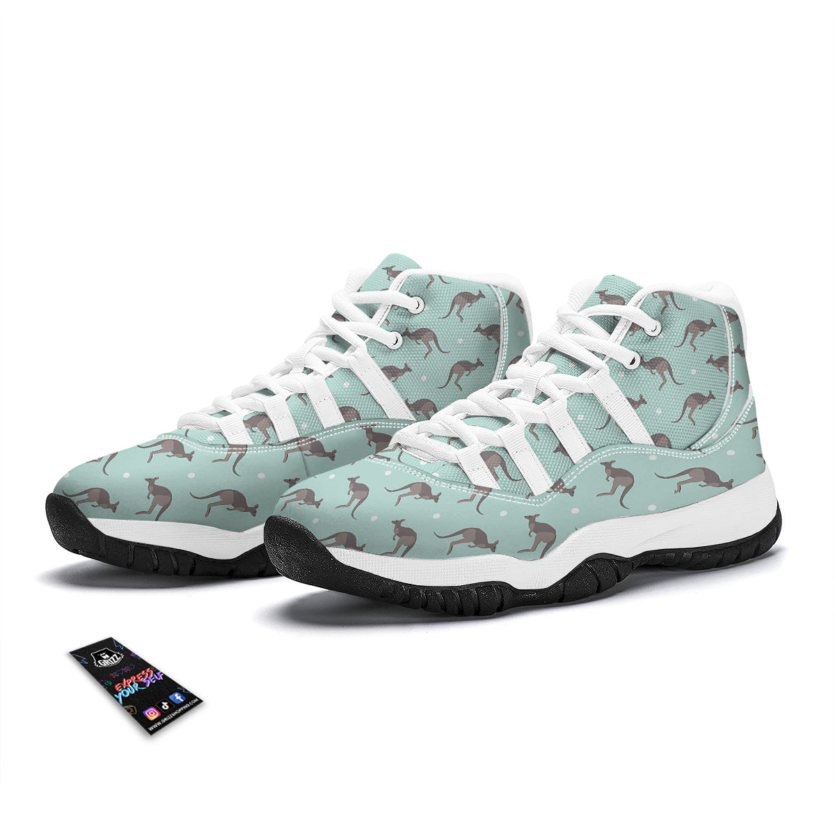 Kangaroo Blue And White Dot Print Pattern White Bball Shoes-grizzshop