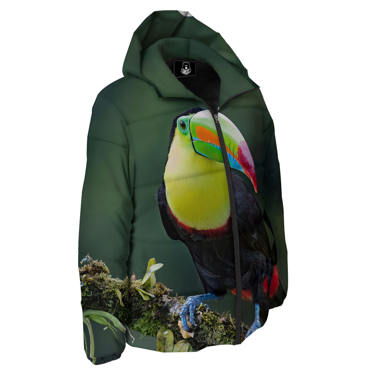 Keel-Billed Toucan Print Down Jacket-grizzshop