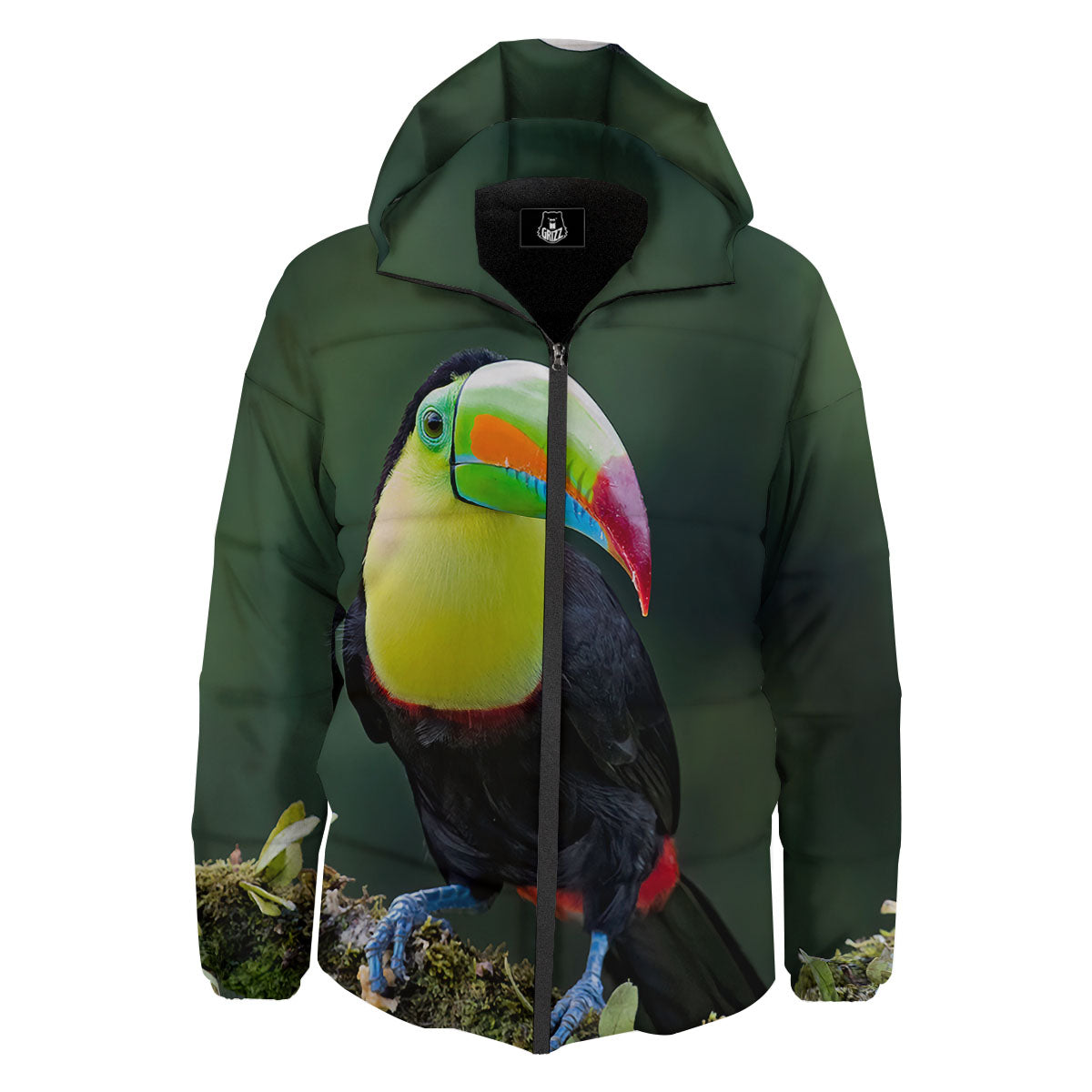 Keel-Billed Toucan Print Down Jacket-grizzshop