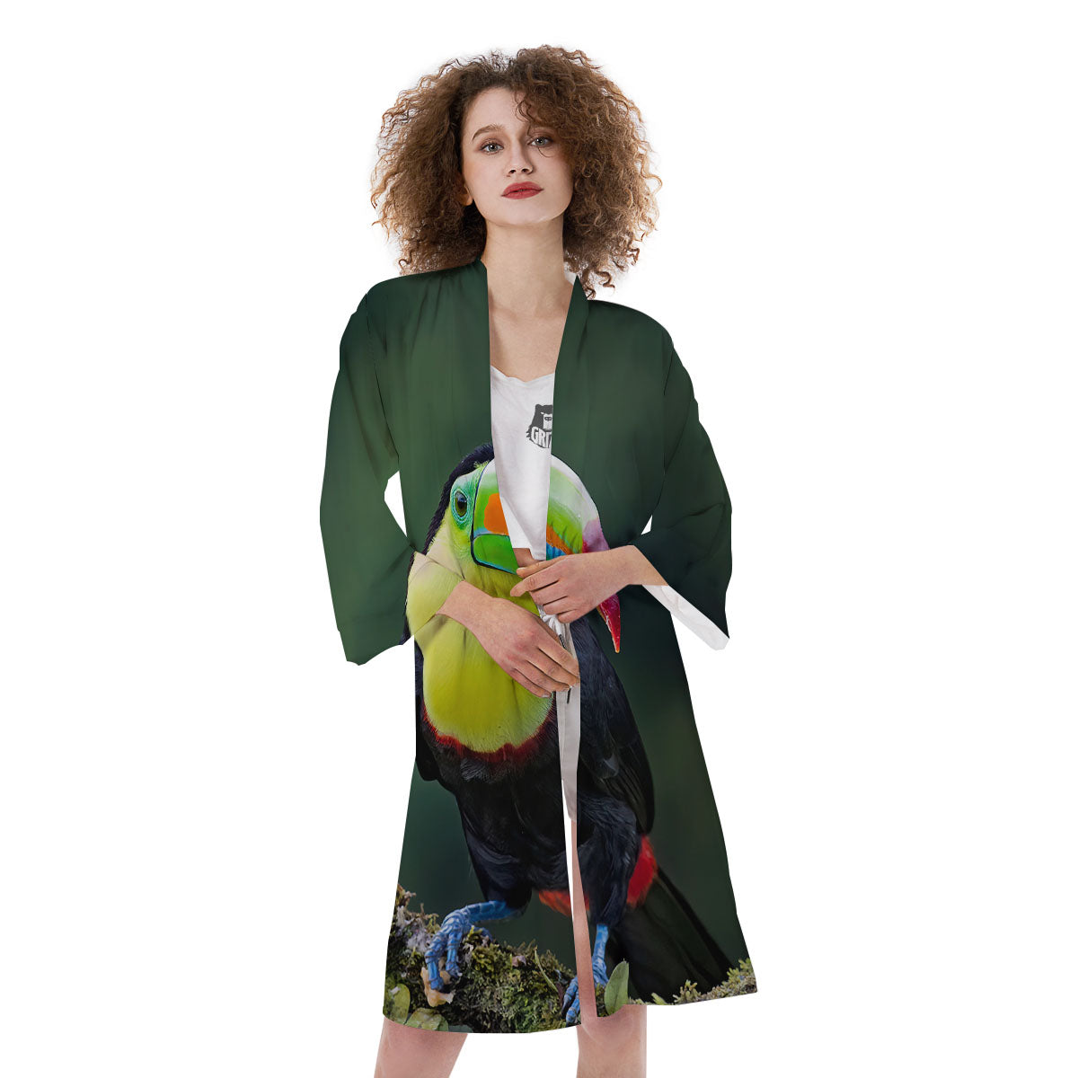 Keel-Billed Toucan Print Kimono-grizzshop