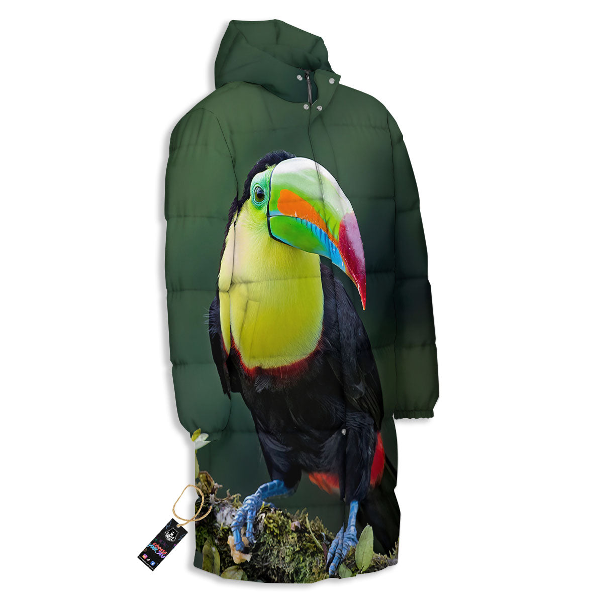 Keel-Billed Toucan Print Long Down Jacket-grizzshop