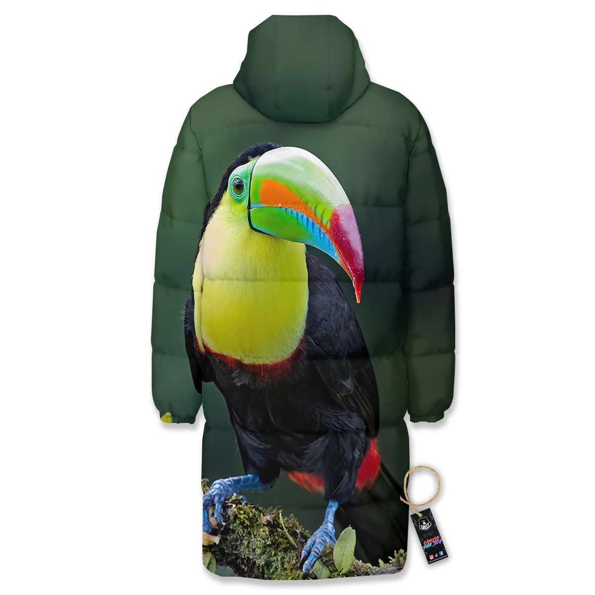 Keel-Billed Toucan Print Long Down Jacket-grizzshop