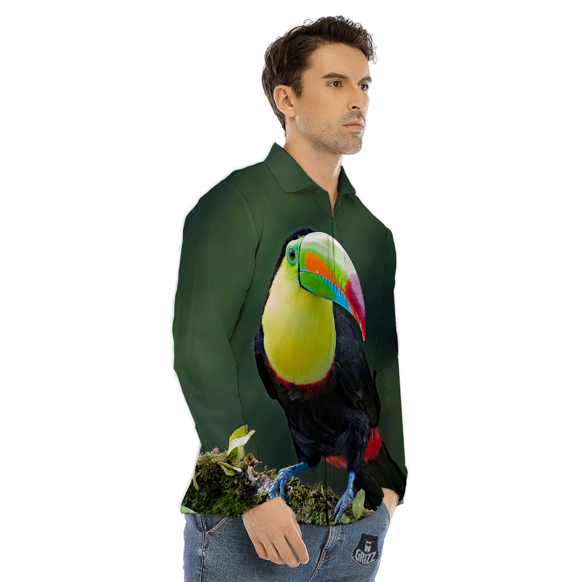 Keel-Billed Toucan Print Men's Dress Shirts-grizzshop