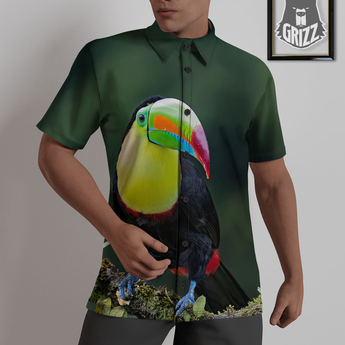 Keel-Billed Toucan Print Untucked Shirts-grizzshop