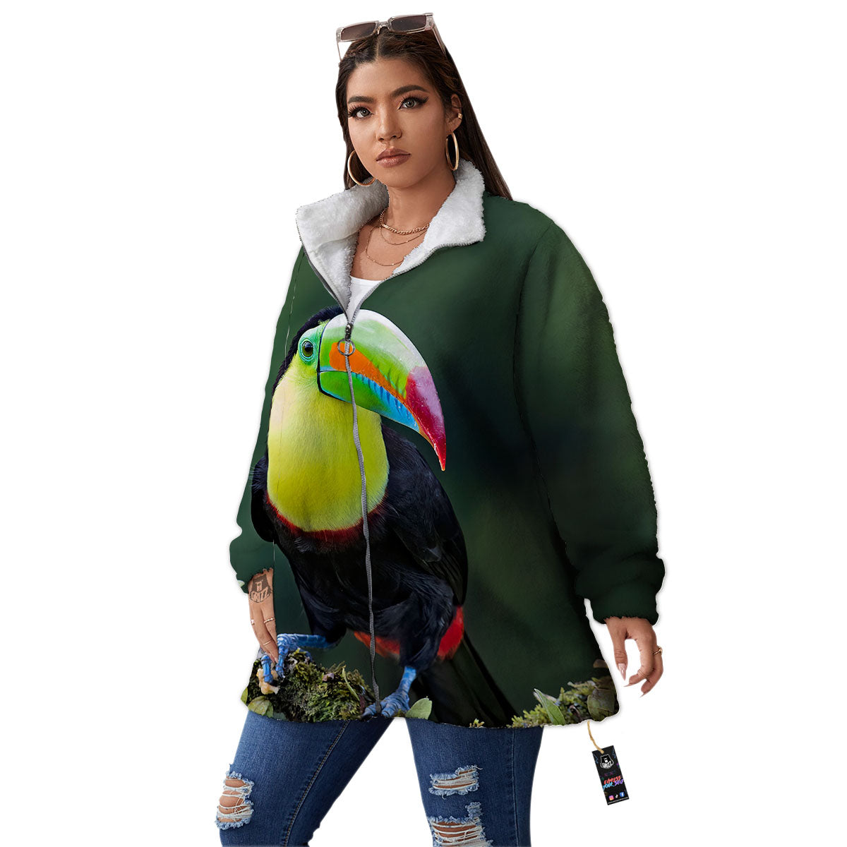 Keel-Billed Toucan Print Women's Sherpa Jacket-grizzshop