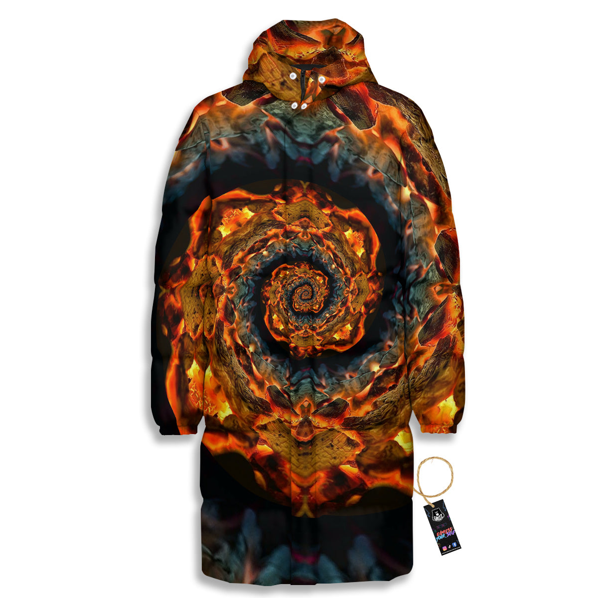 Keleidoscope Lava Texture Print Long Down Jacket-grizzshop