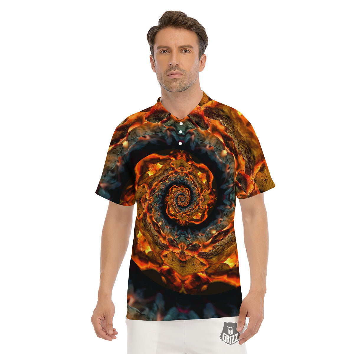 Keleidoscope Lava Texture Print Men's Golf Shirts-grizzshop