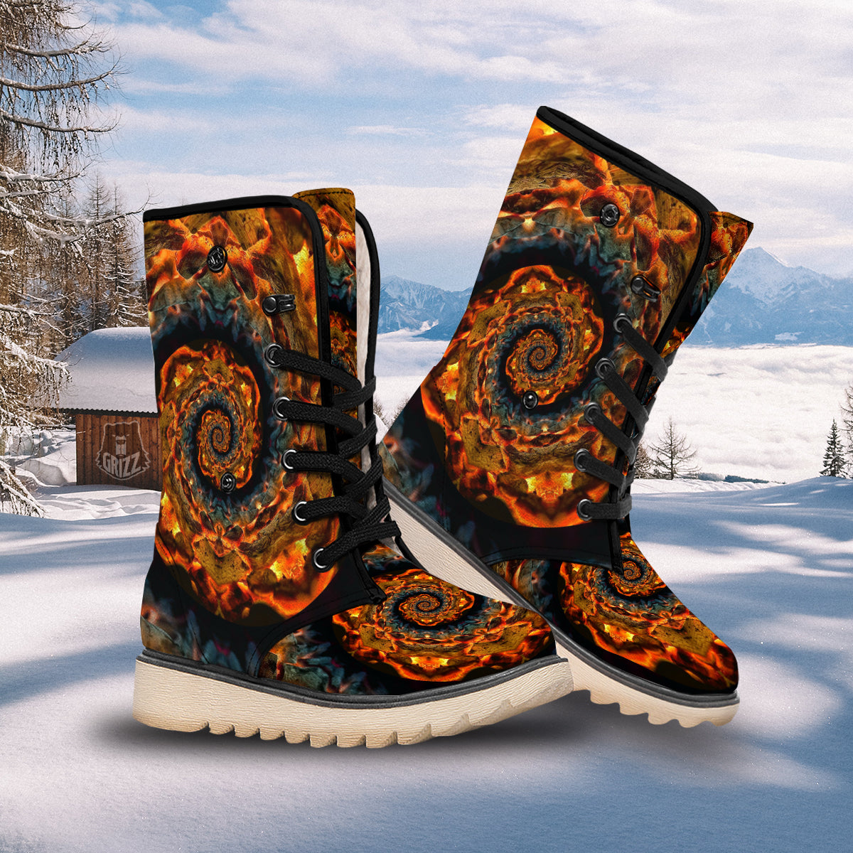 Keleidoscope Lava Texture Print Snow Boots-grizzshop