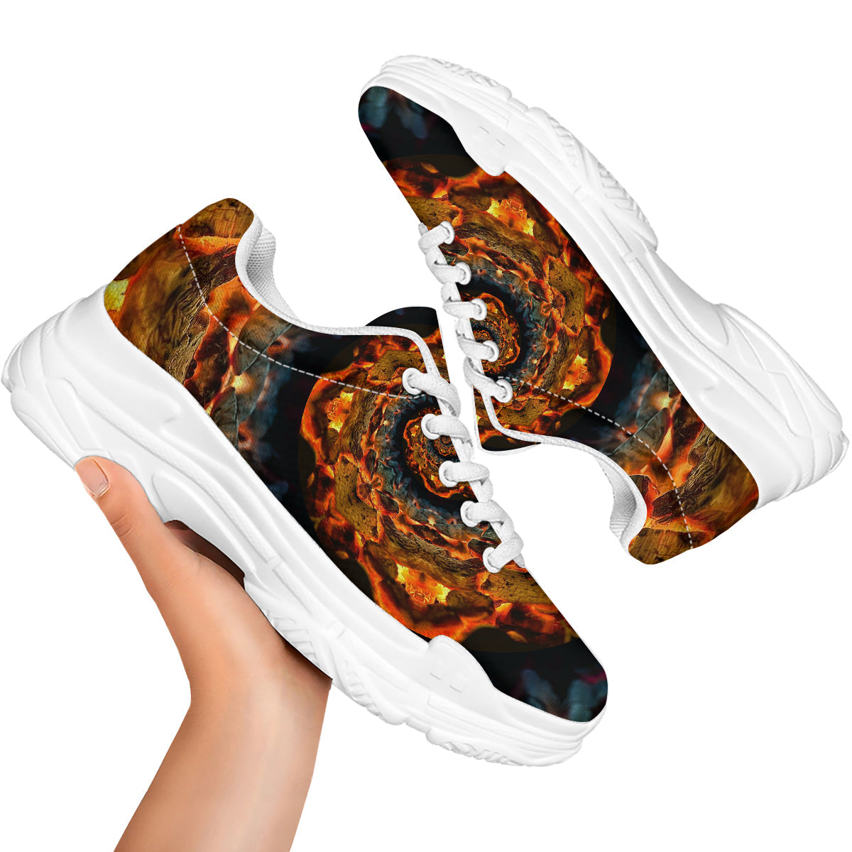 Keleidoscope Lava Texture Print White Chunky Shoes-grizzshop