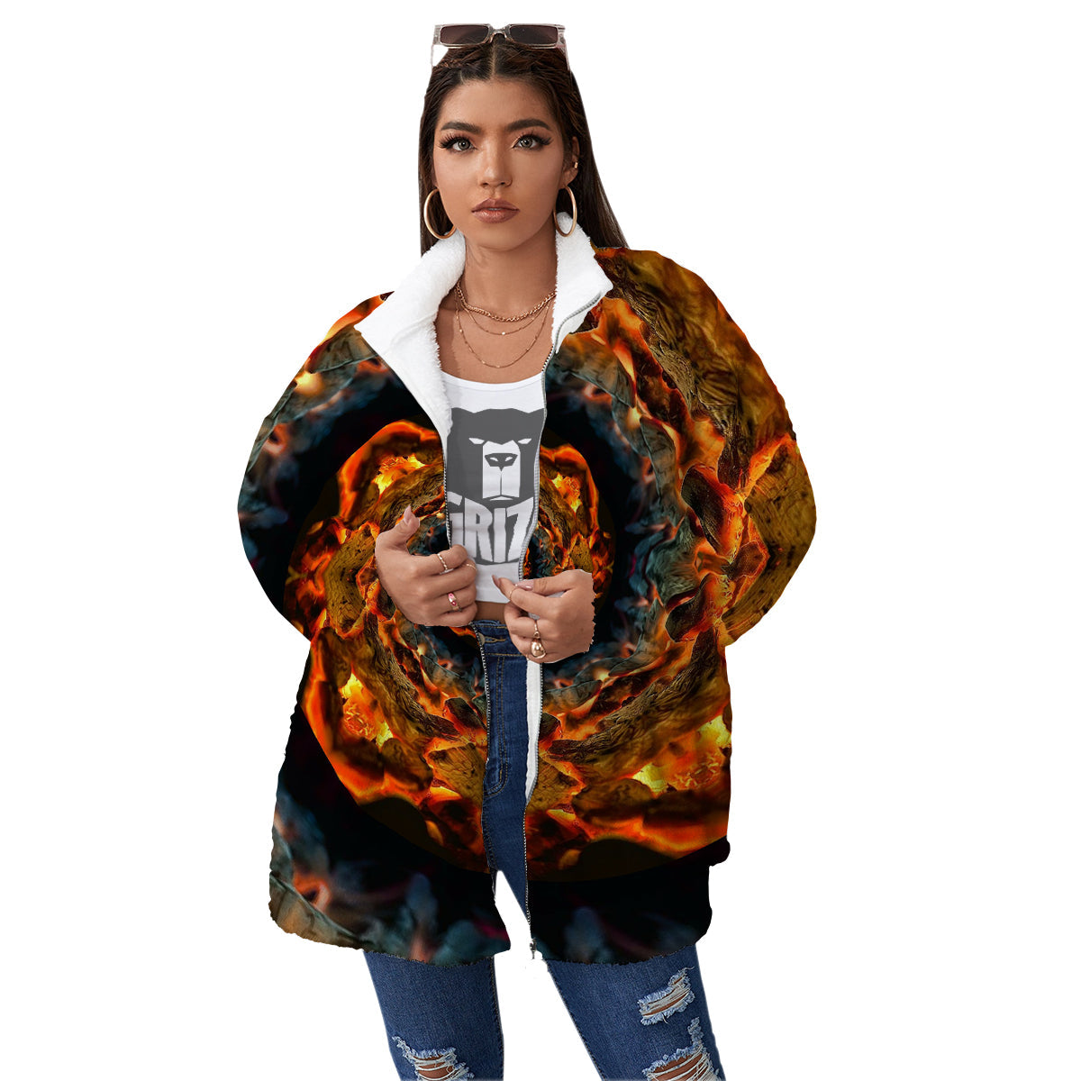 Keleidoscope Lava Texture Print Women's Sherpa Jacket-grizzshop