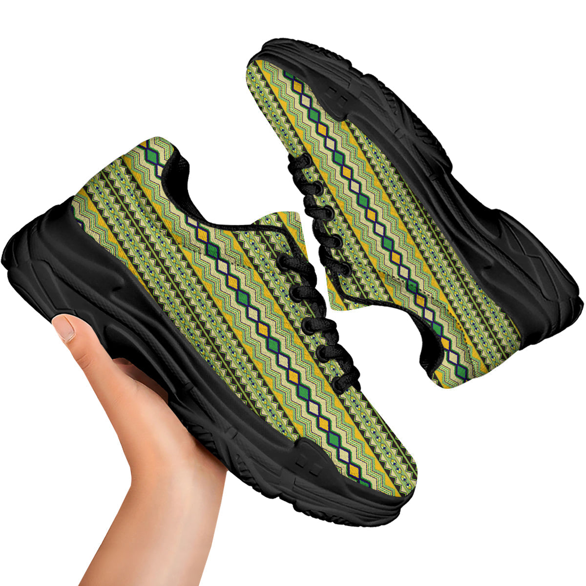 Kente African Print Pattern Black Chunky Shoes-grizzshop
