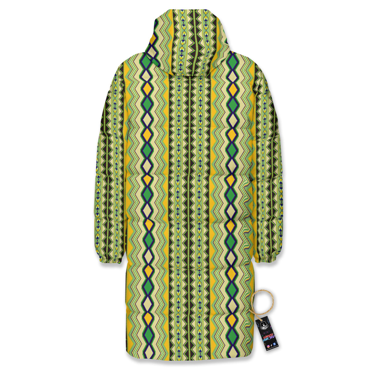 Kente African Print Pattern Long Down Jacket-grizzshop