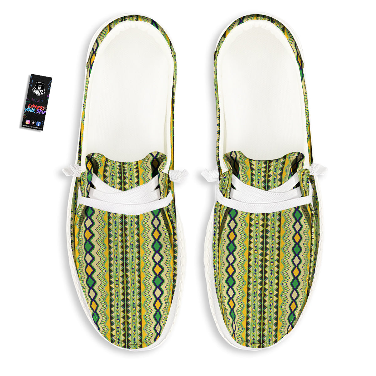 Kente African Print Pattern White Loafers-grizzshop