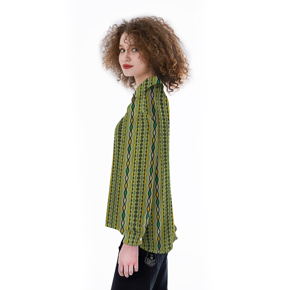 Kente African Print Pattern Women's Long Sleeve Shirts-grizzshop