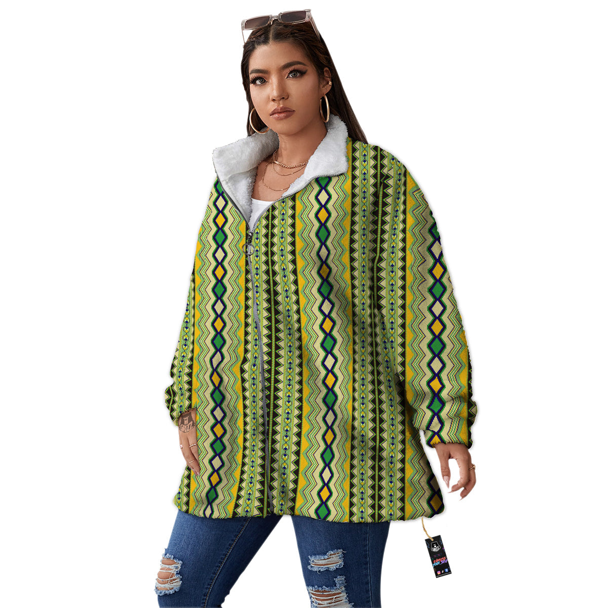 Kente African Print Pattern Women's Sherpa Jacket-grizzshop
