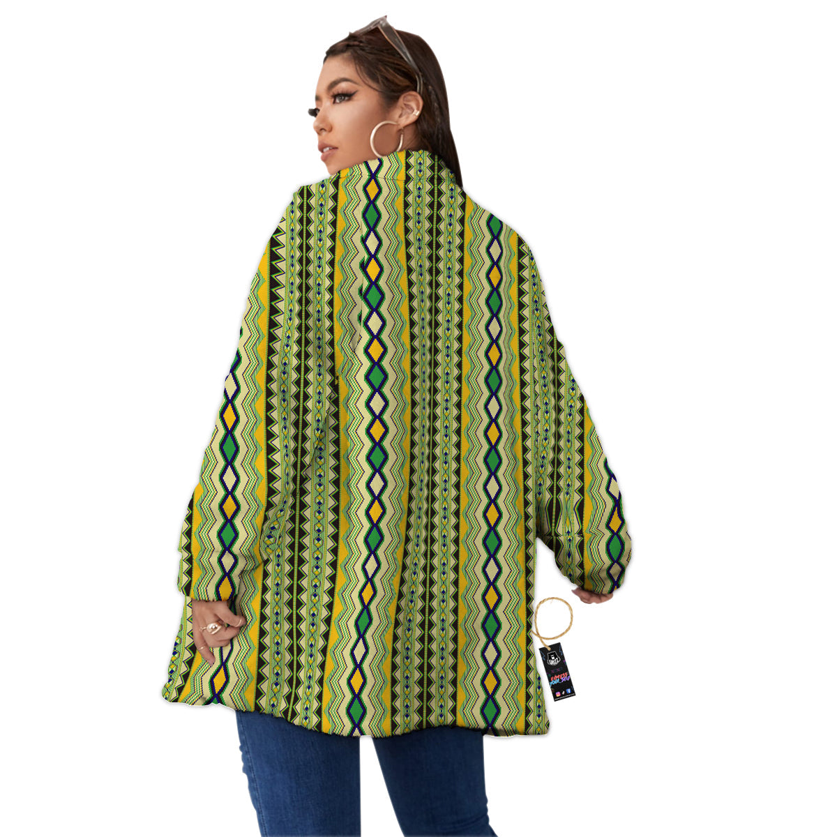 Kente African Print Pattern Women's Sherpa Jacket-grizzshop