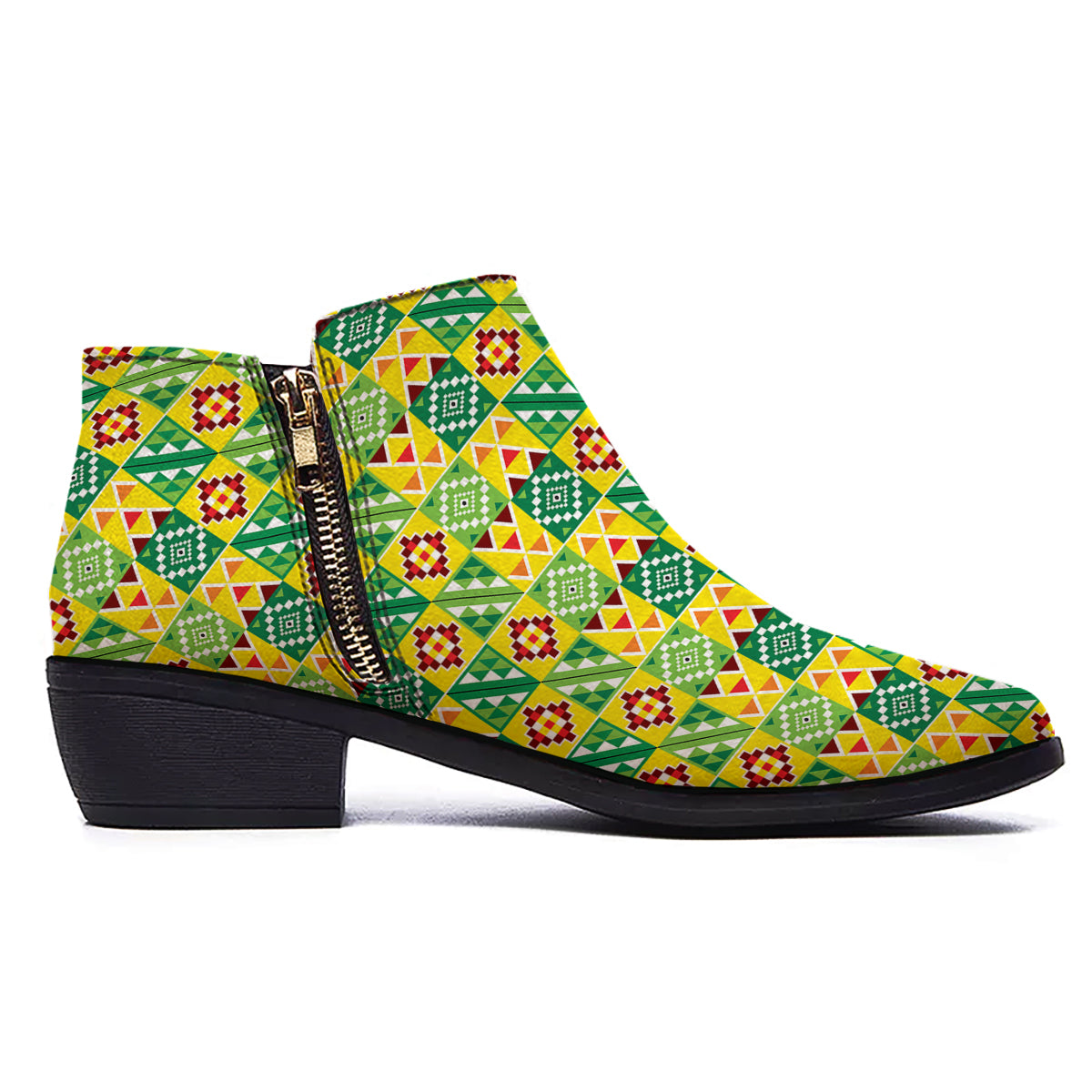 Kente Asante Print Pattern Ankle Boots-grizzshop