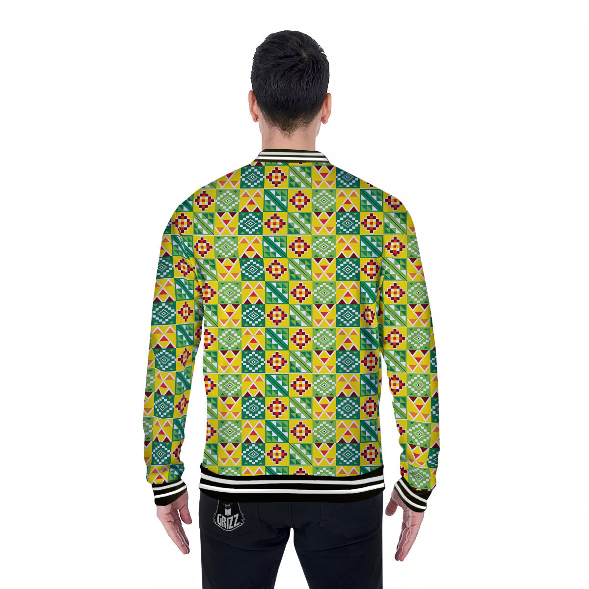 Kente Asante Print Pattern Baseball Jacket-grizzshop