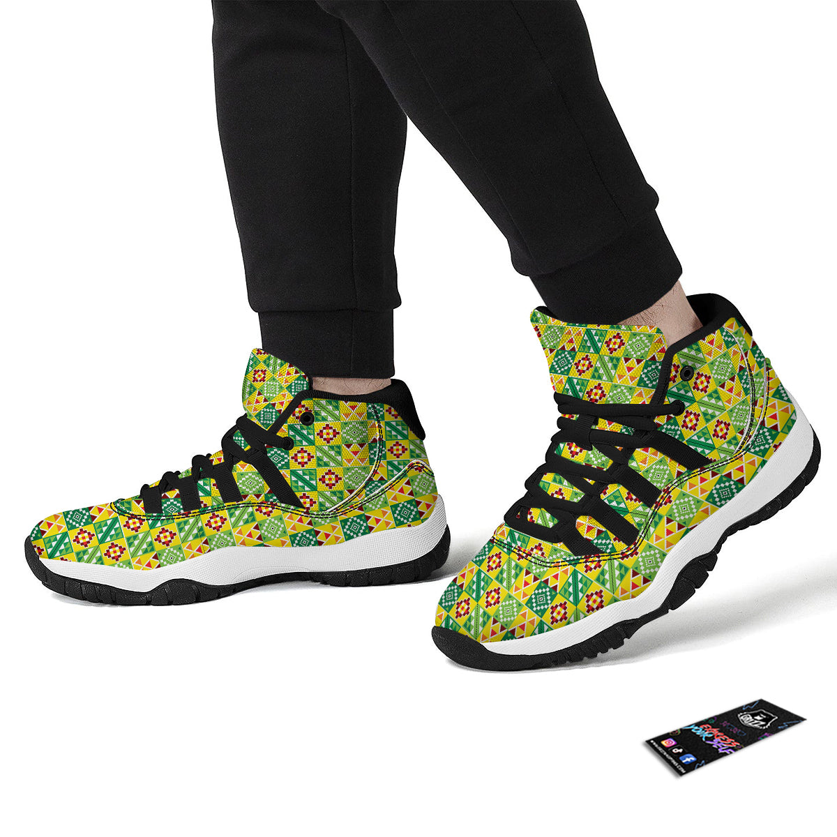 Kente Asante Print Pattern Black Bball Shoes-grizzshop