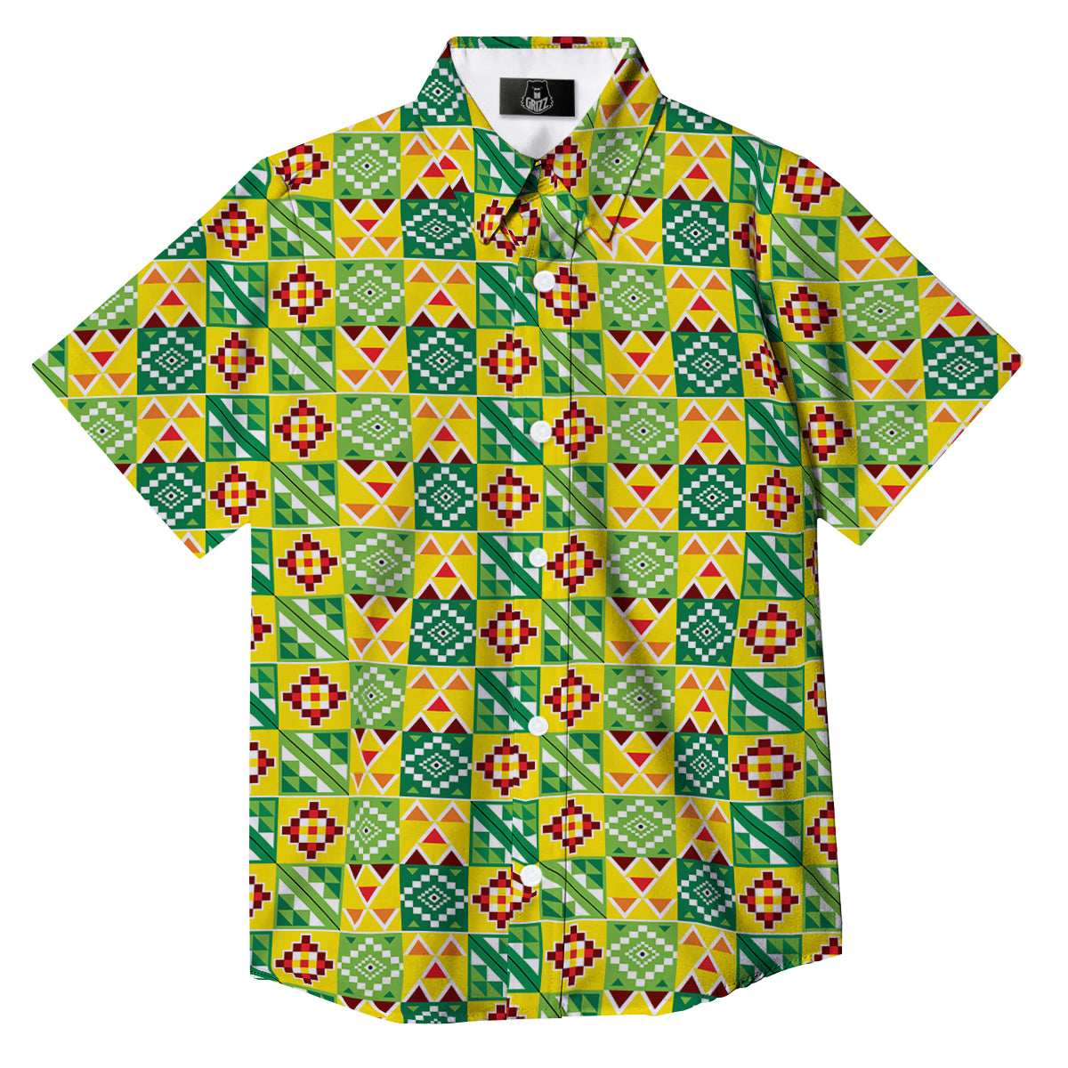 Kente Asante Print Pattern Button Up Shirt-grizzshop