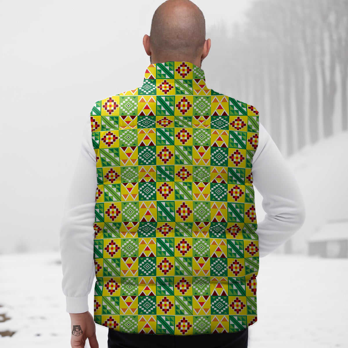 Kente Asante Print Pattern Down Vest-grizzshop