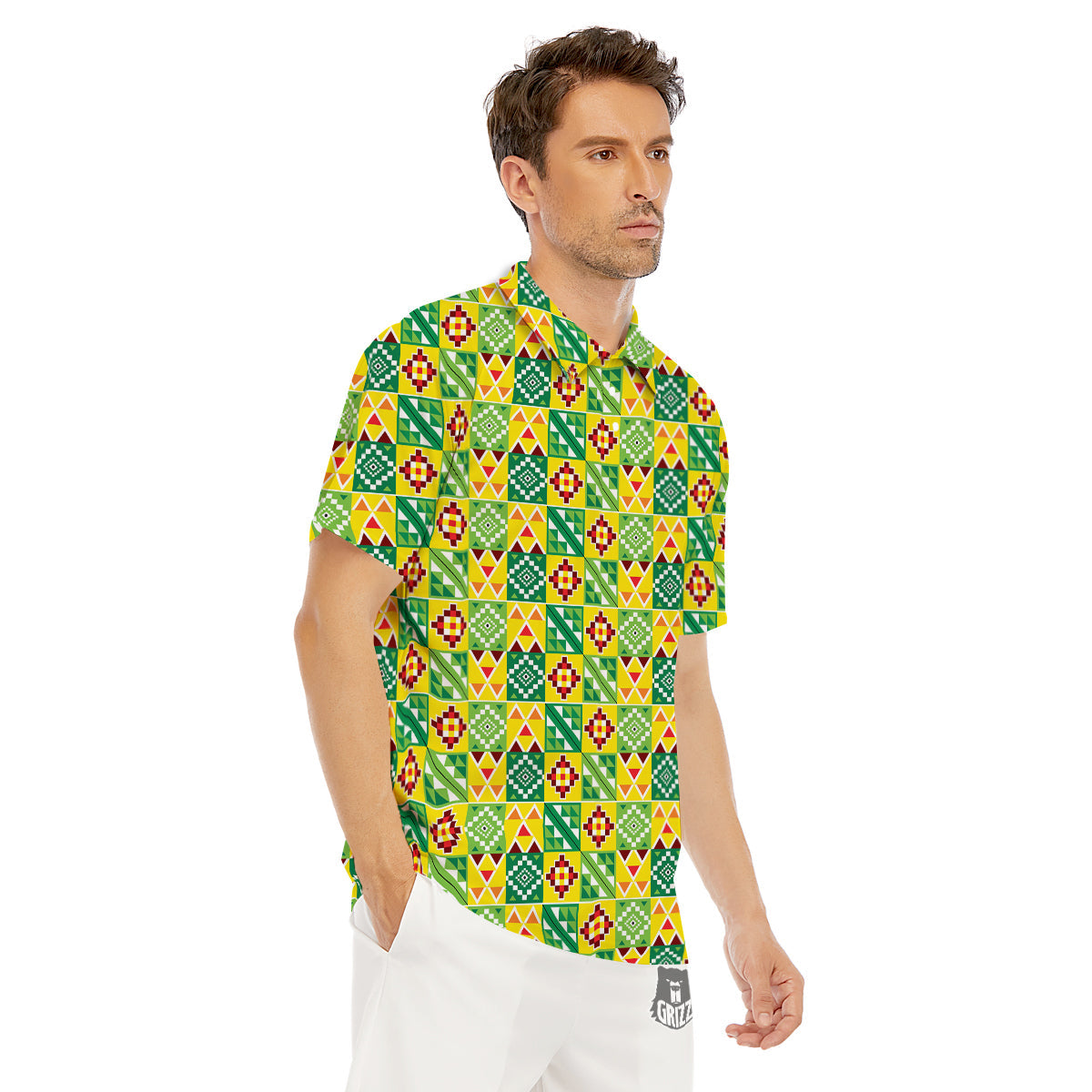 Kente Asante Print Pattern Men's Golf Shirts-grizzshop