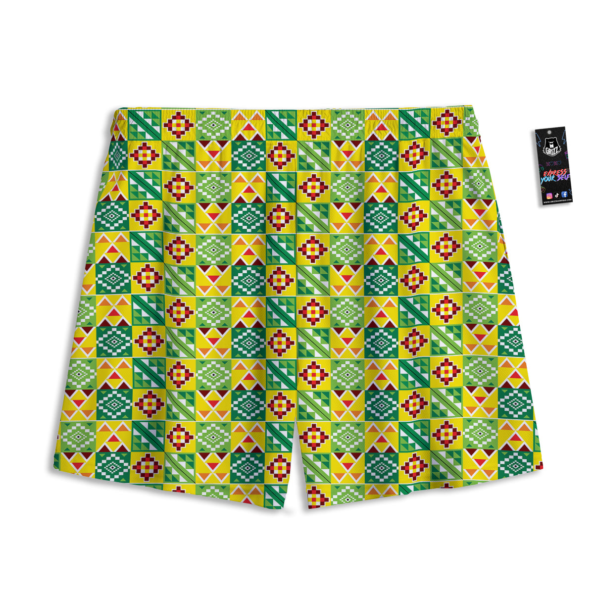 Kente Asante Print Pattern Mesh Shorts-grizzshop
