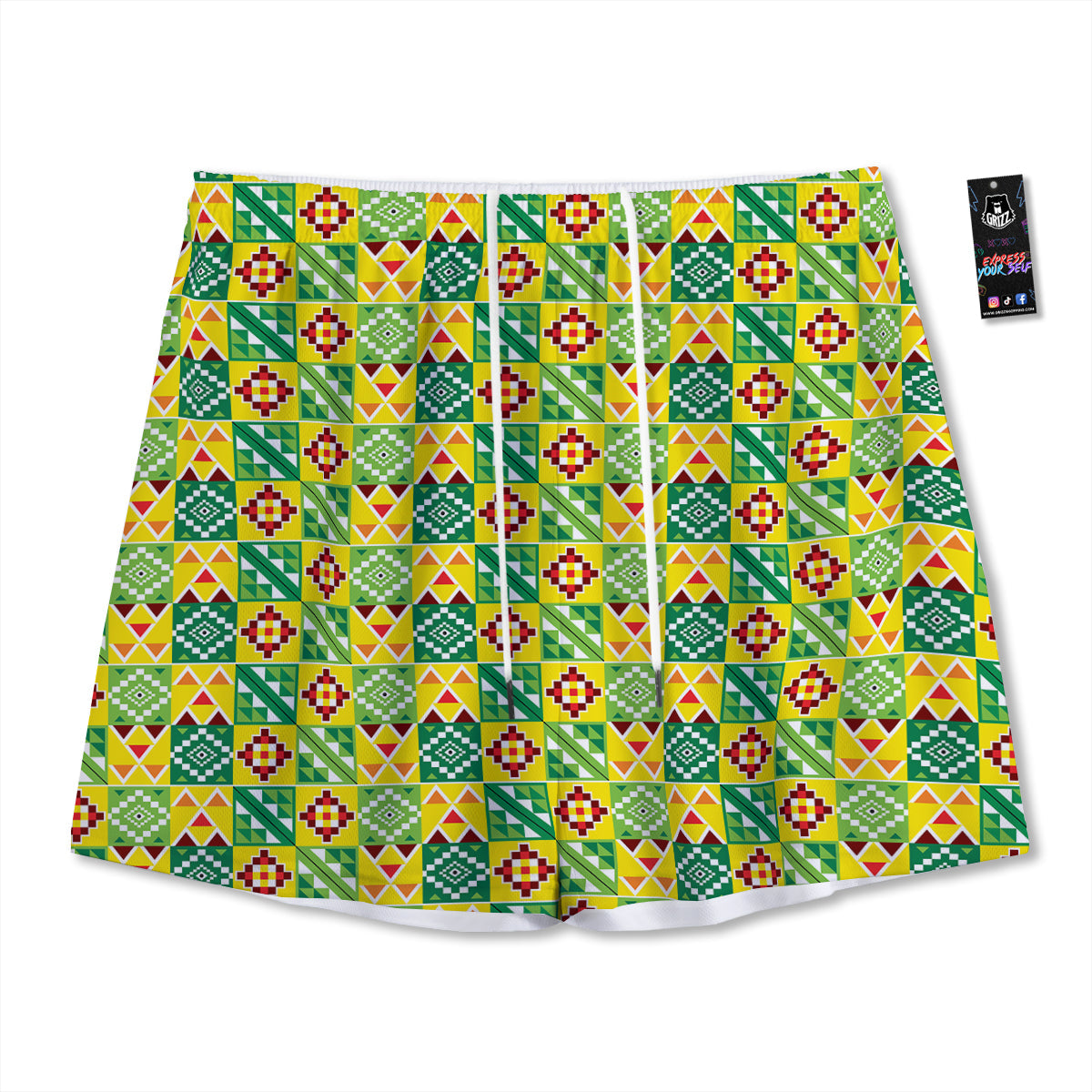 Kente Asante Print Pattern Mesh Shorts-grizzshop