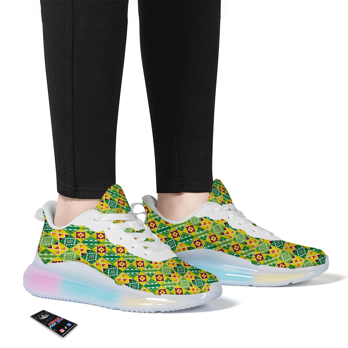Kente Asante Print Pattern Running Sneakers-grizzshop