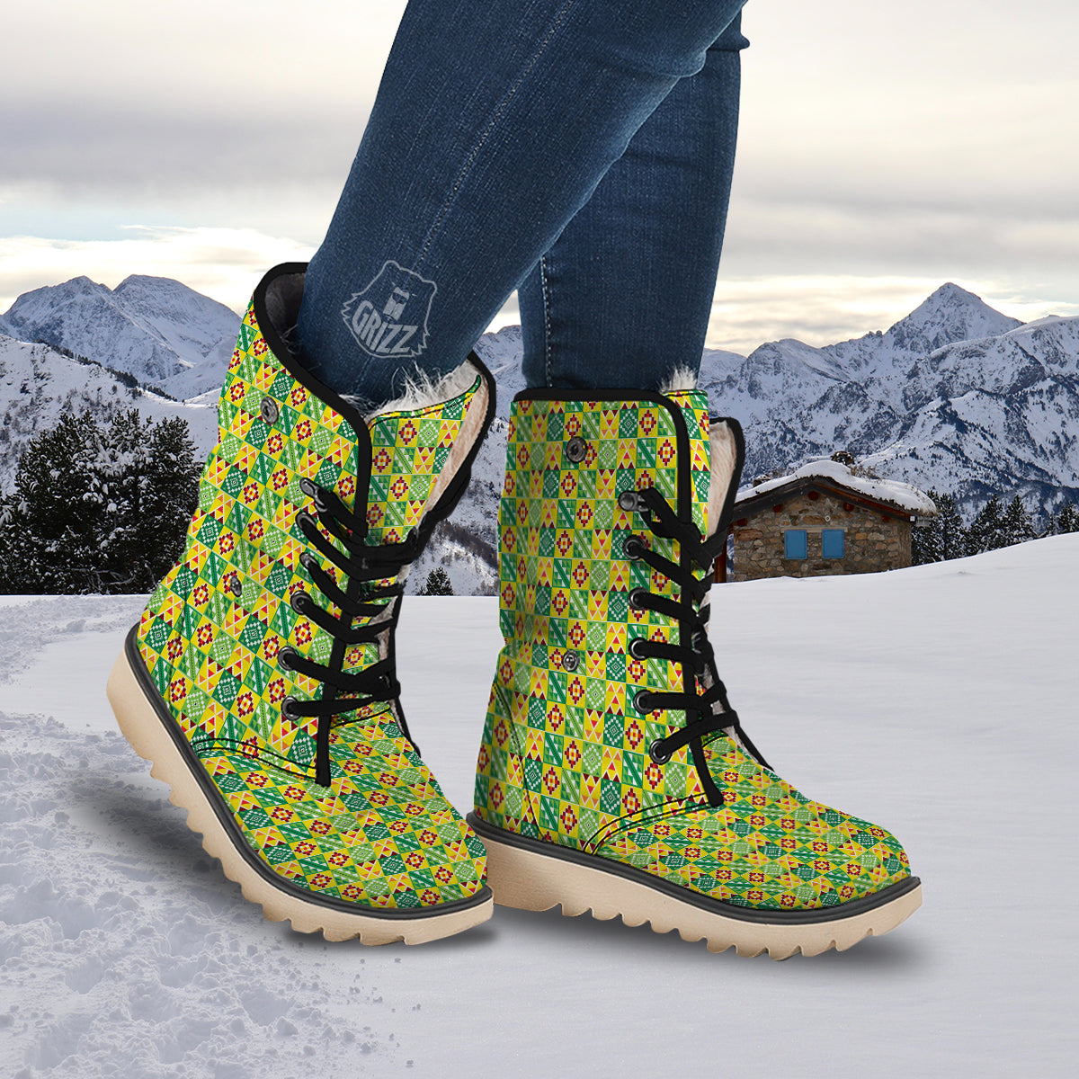 Kente Asante Print Pattern Snow Boots-grizzshop