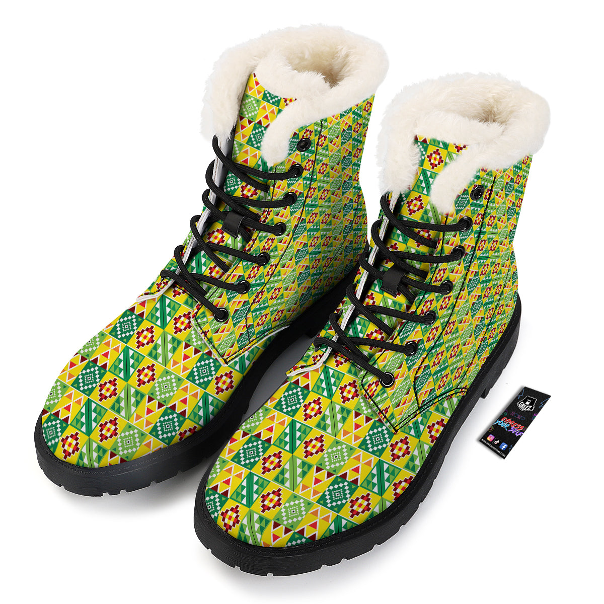 Kente Asante Print Pattern Winter Boots-grizzshop