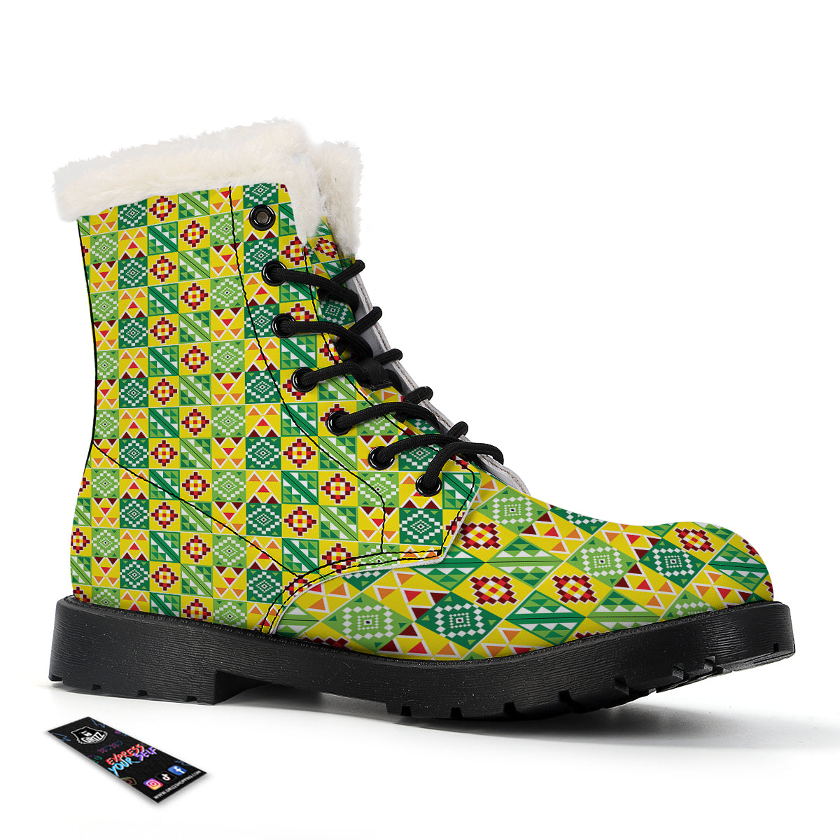 Kente Asante Print Pattern Winter Boots-grizzshop