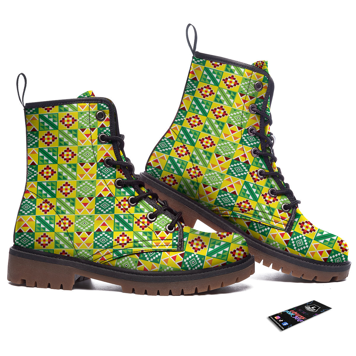 Kente Asante Print Pattern Work Boots-grizzshop