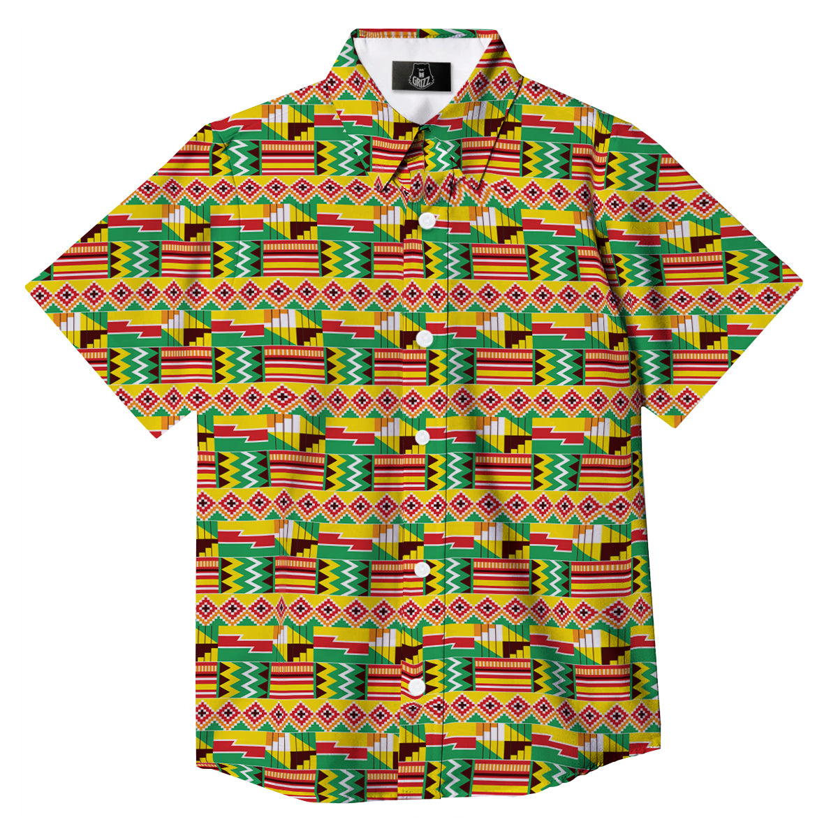 Kente Ashanti Print Pattern Button Up Shirt-grizzshop