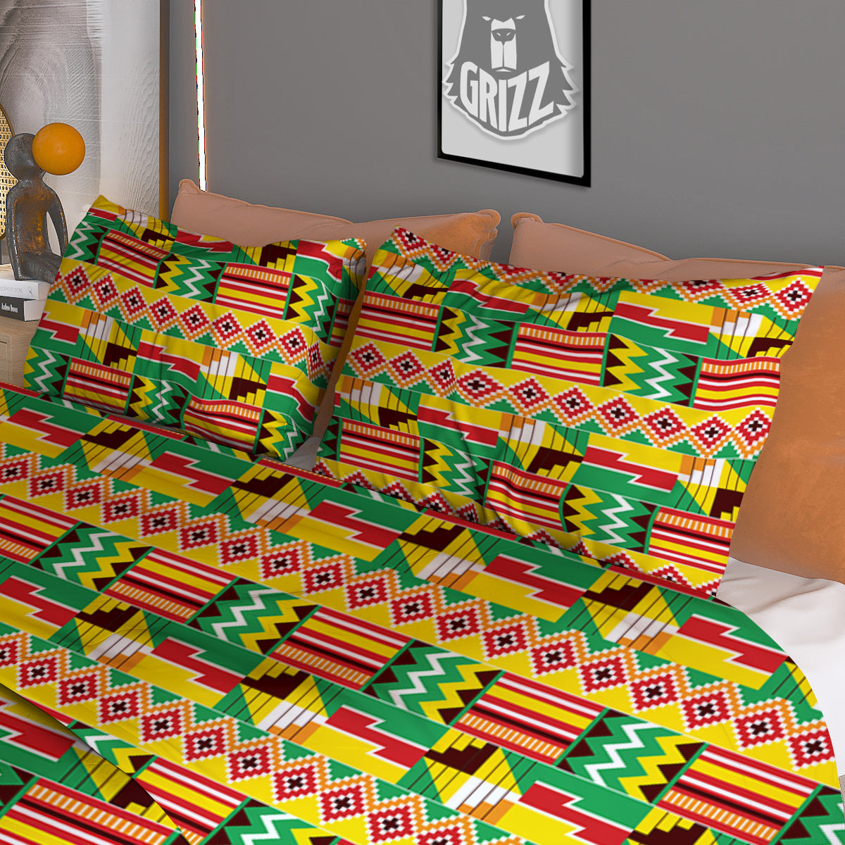Kente Ashanti Print Pattern Duvet Cover Bedding Set