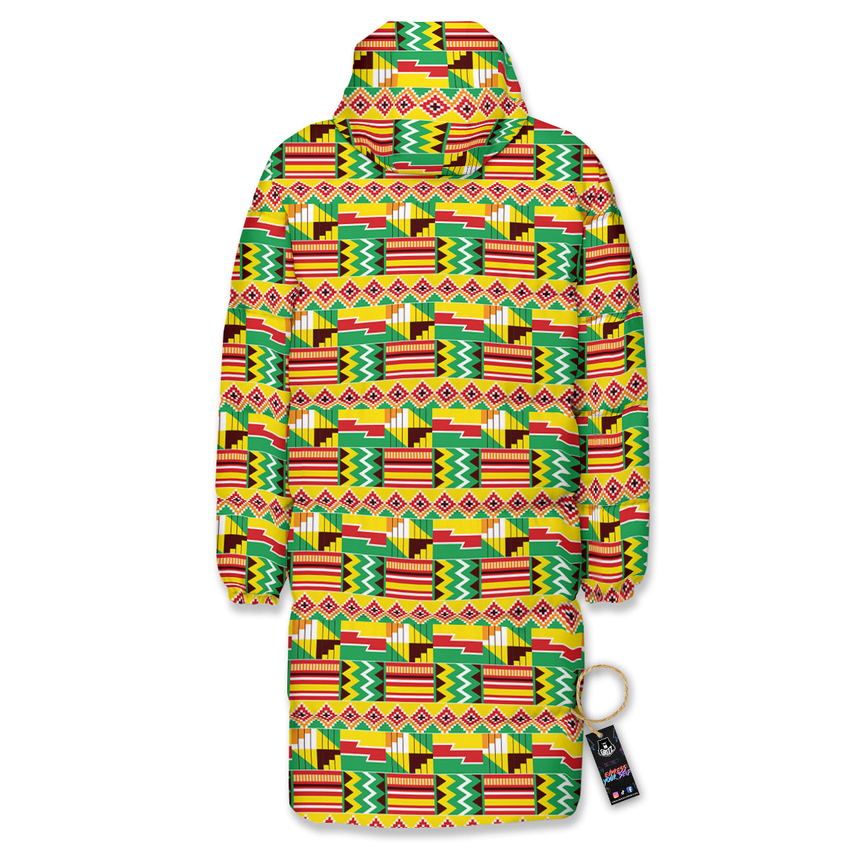 Kente Ashanti Print Pattern Long Down Jacket-grizzshop