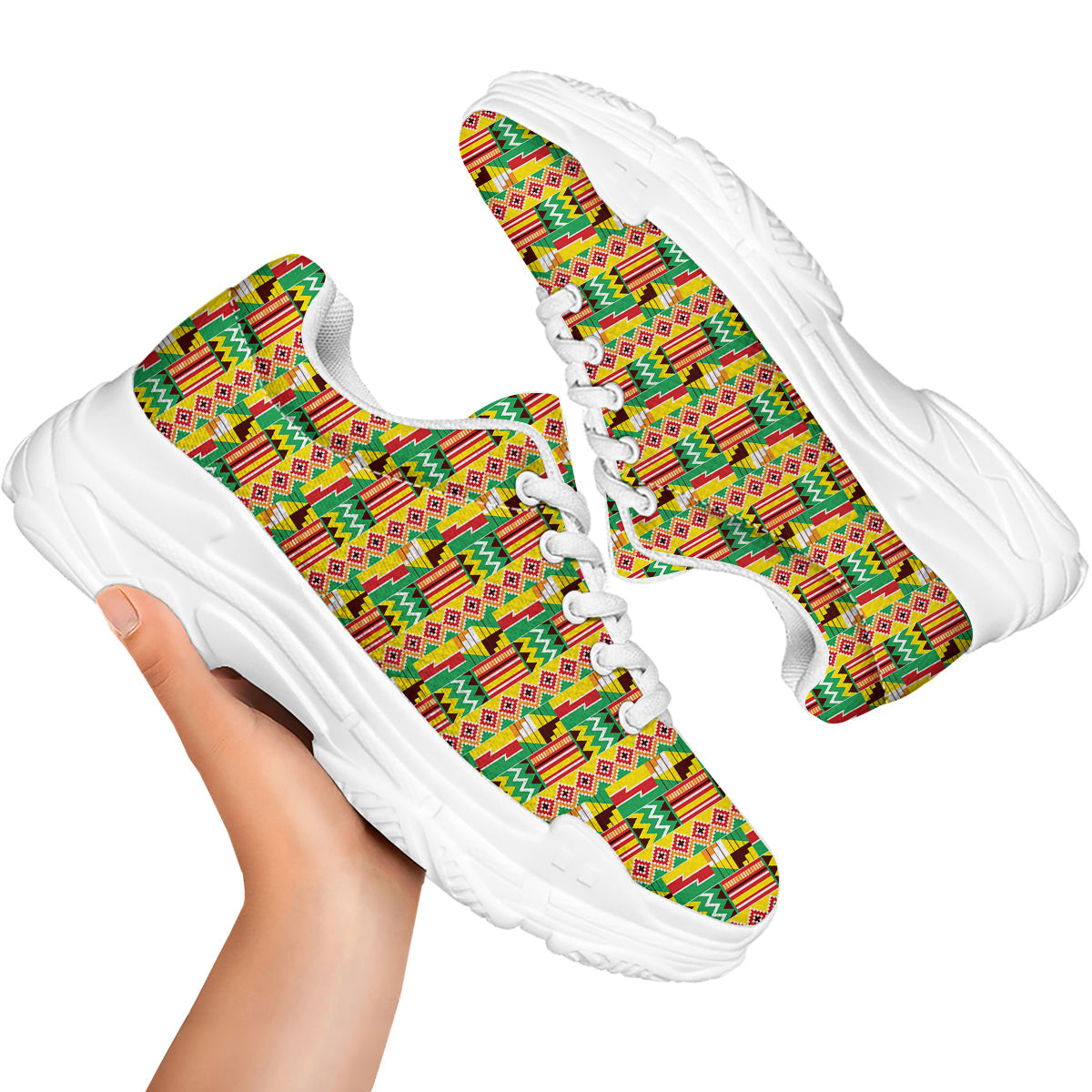 Kente Ashanti Print Pattern White Chunky Shoes-grizzshop