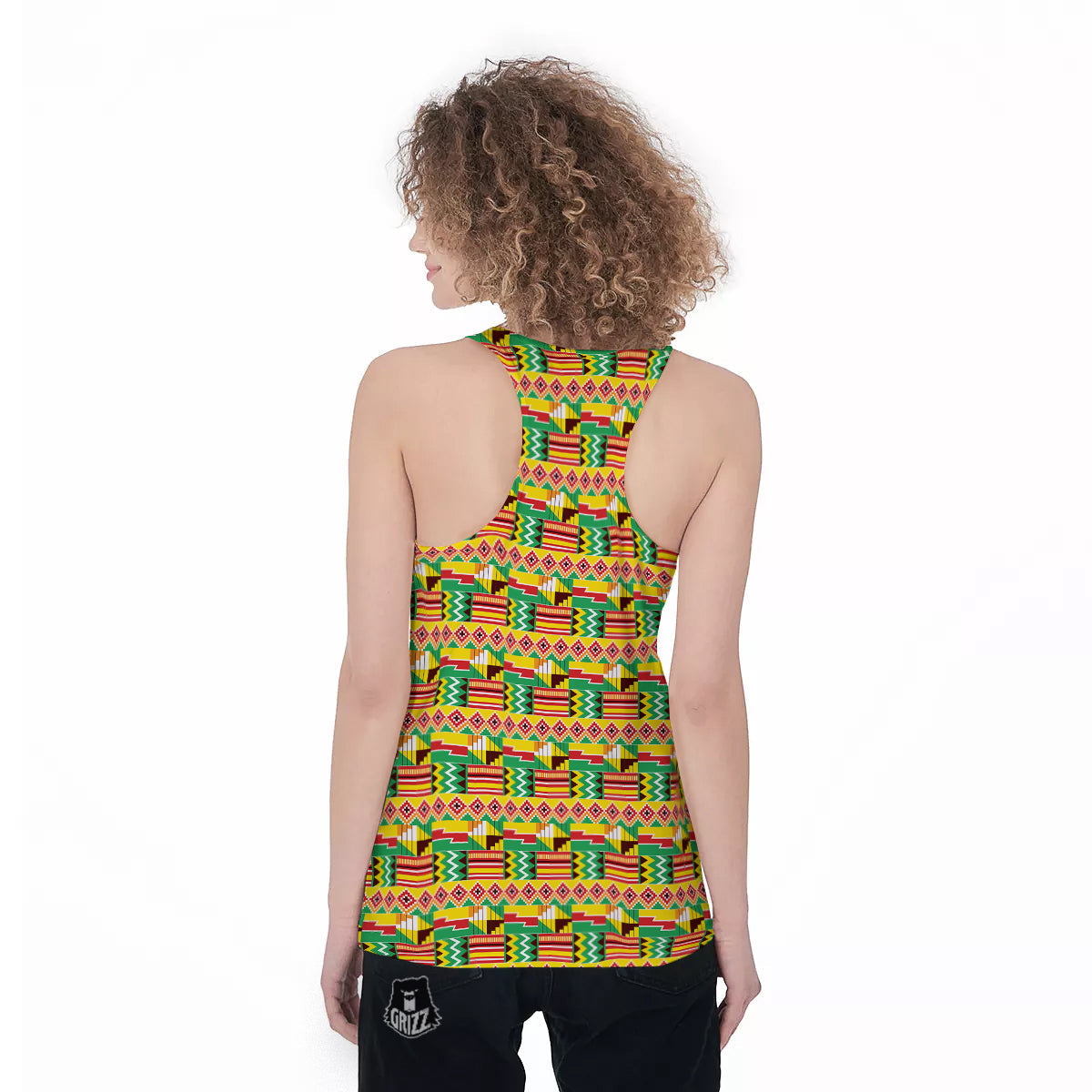 Kente Ashanti Print Pattern Women's Racerback Tank Top-grizzshop
