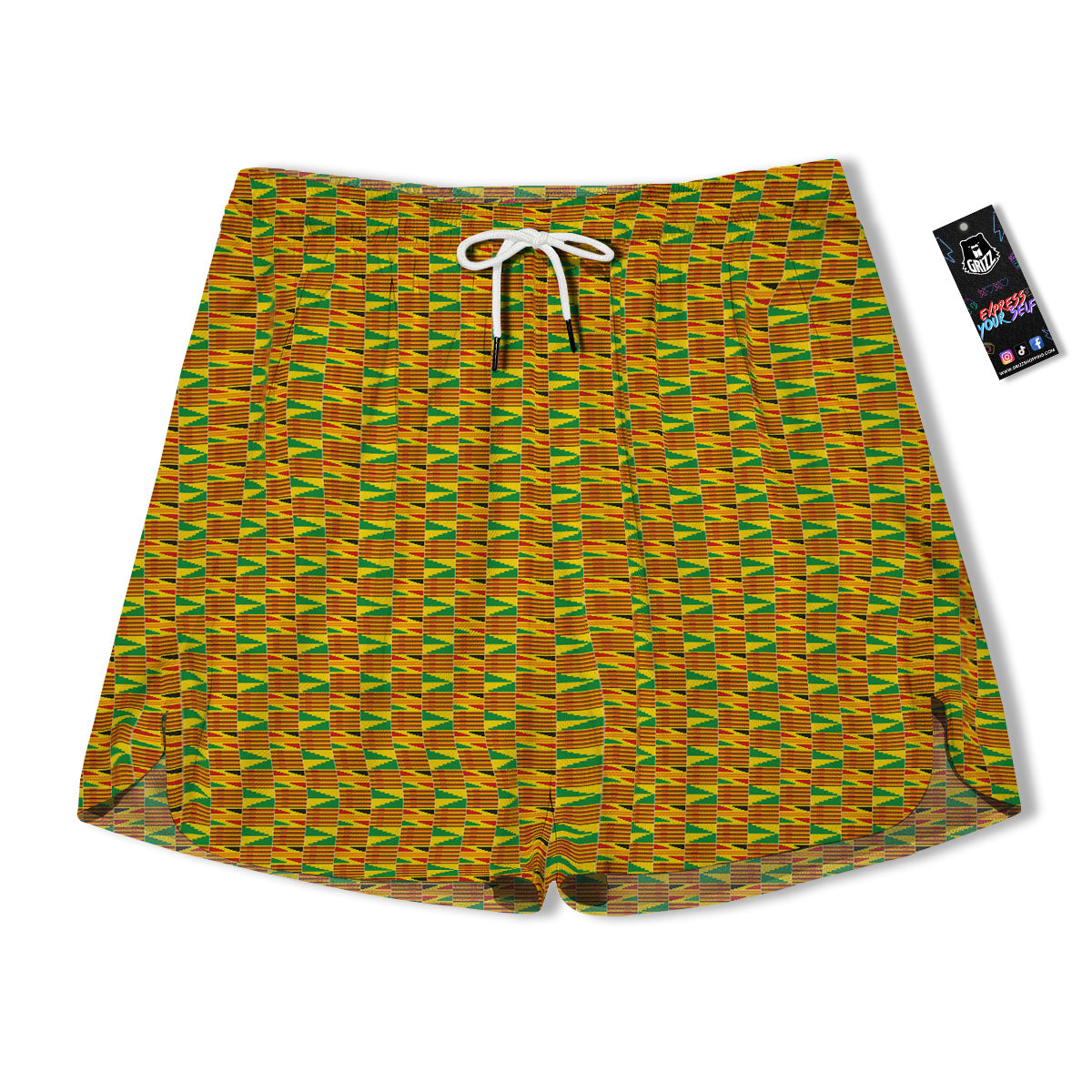 Kente Bonwire Print Pattern Men's Running Shorts-grizzshop