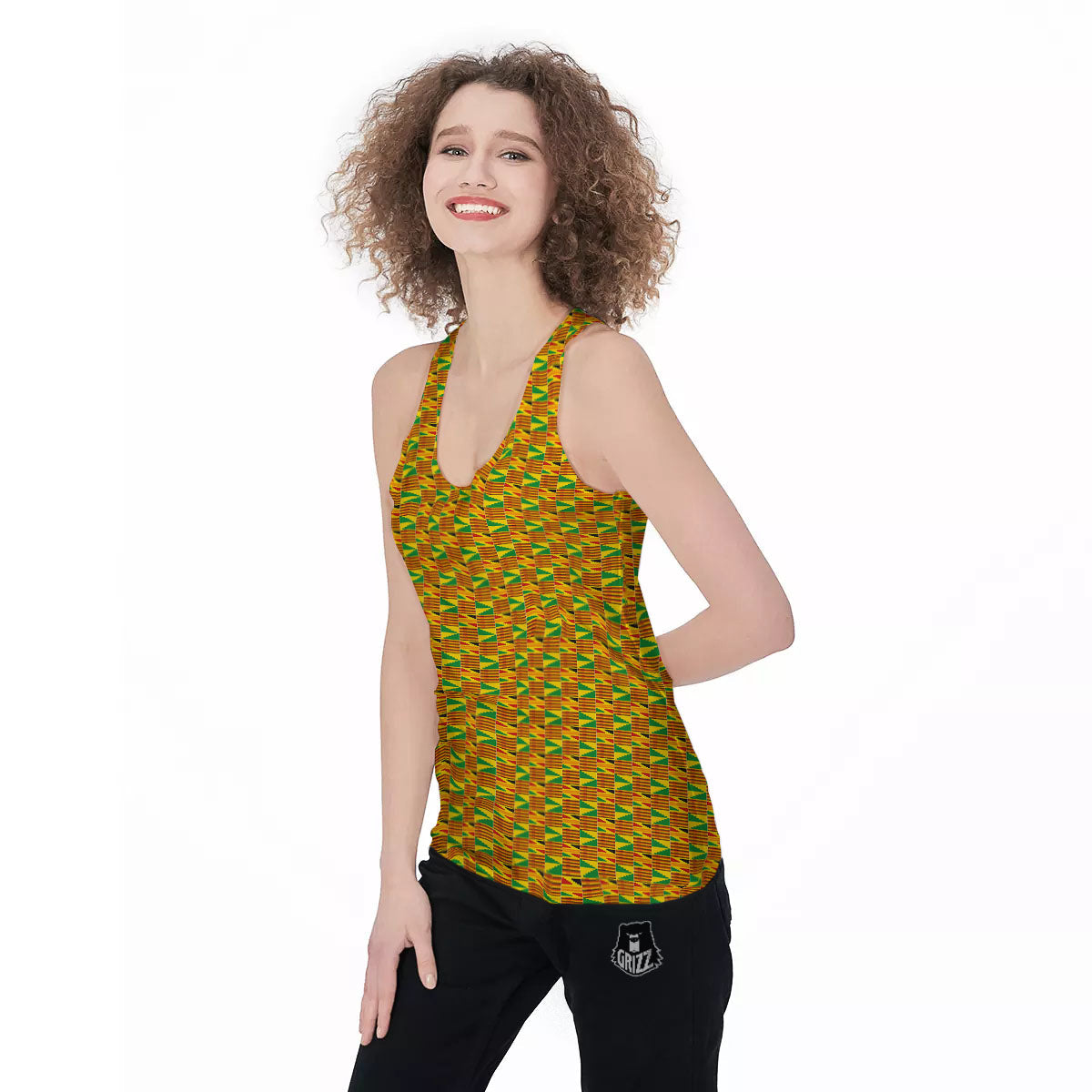 Kente Bonwire Print Pattern Women's Racerback Tank Top-grizzshop