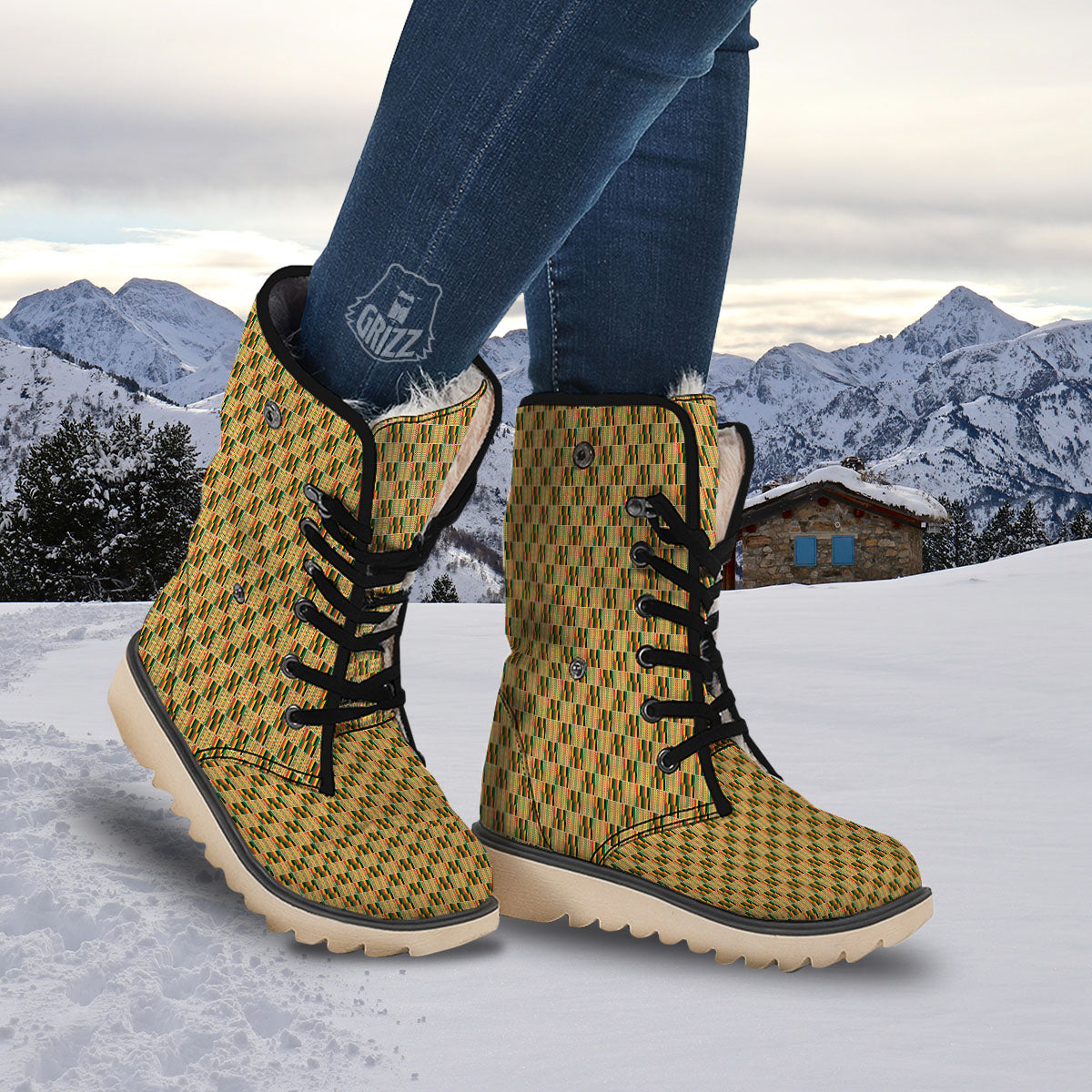 Kente Ethnic Print Pattern Snow Boots-grizzshop