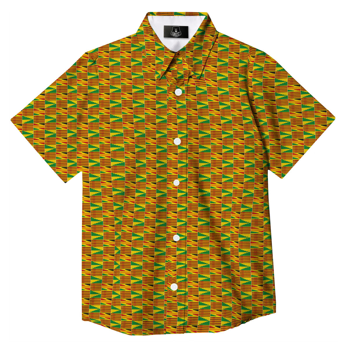 Kente Ghana Print Pattern Button Up Shirt-grizzshop