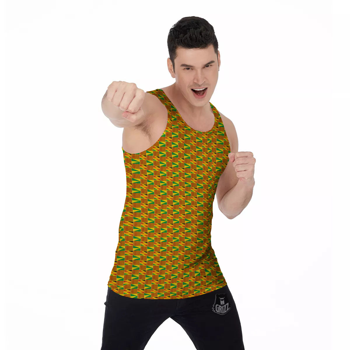 Kente Ghana Print Pattern Men's Tank Top-grizzshop