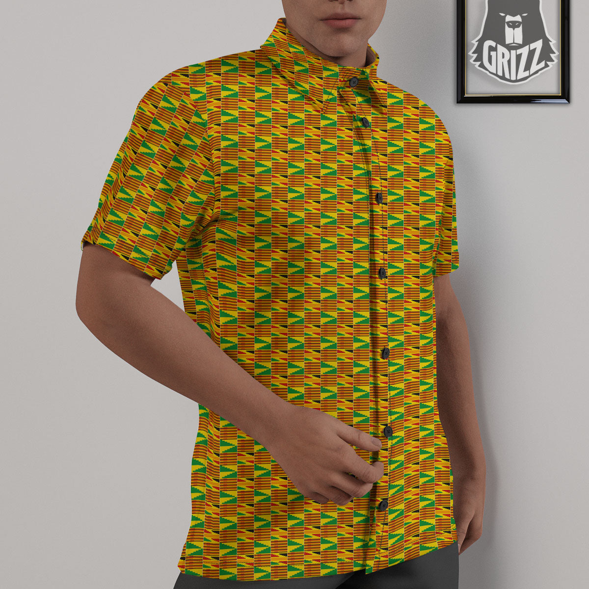 Kente Ghana Print Pattern Untucked Shirts-grizzshop