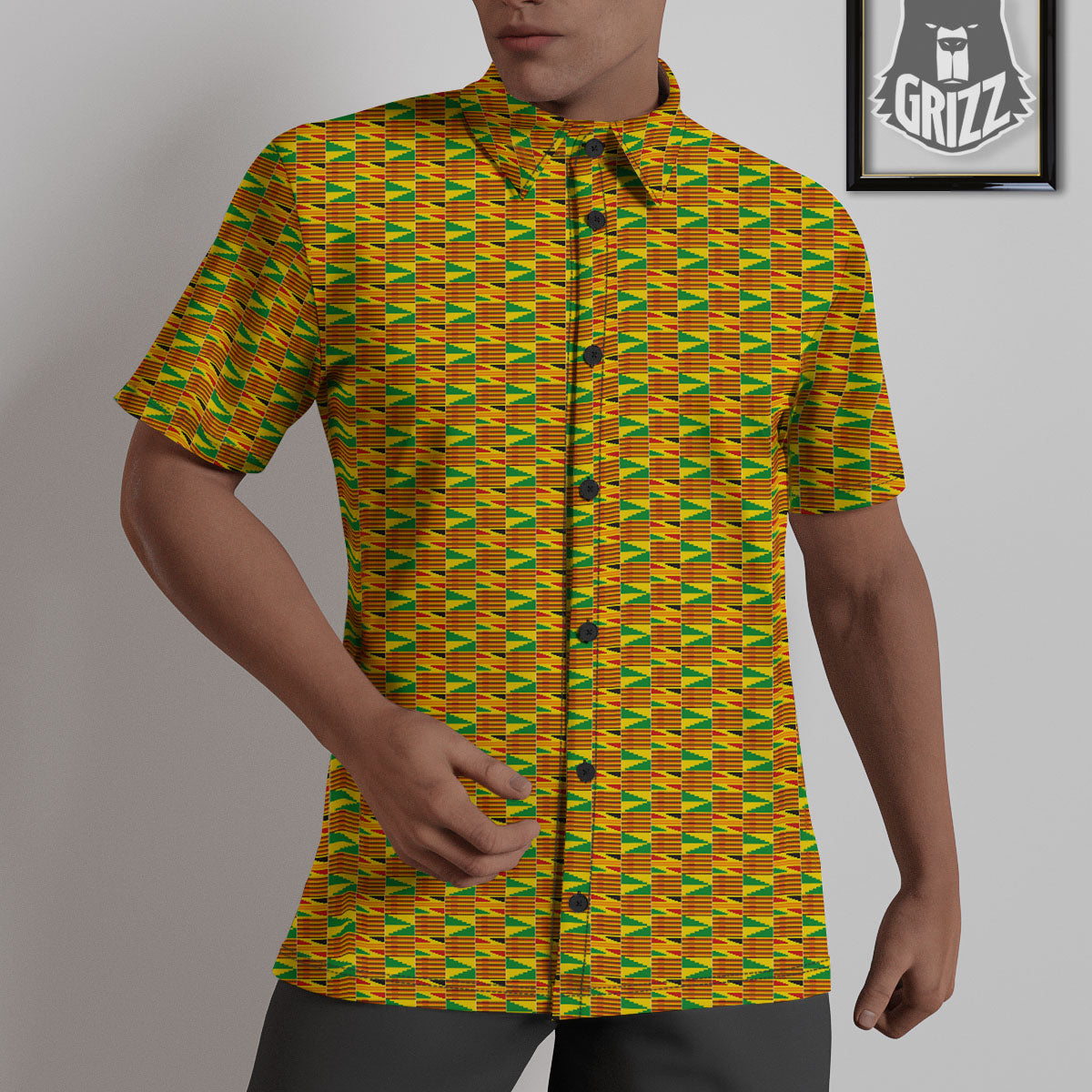 Kente Ghana Print Pattern Untucked Shirts-grizzshop