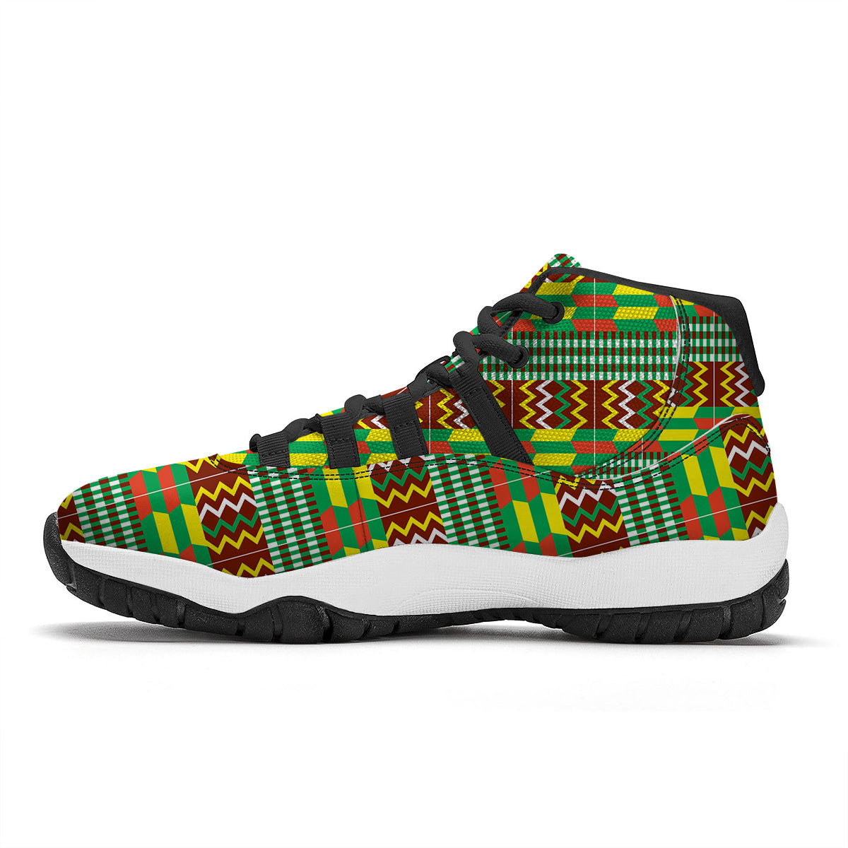Kente Tribal West African Print Pattern Black Bball Shoes-grizzshop