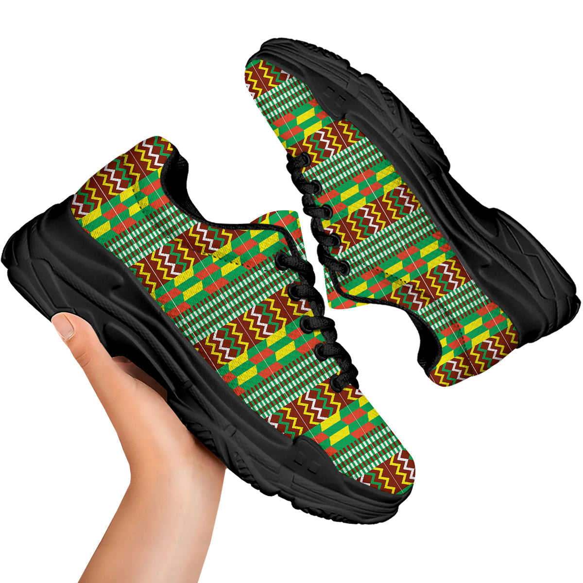Kente Tribal West African Print Pattern Black Chunky Shoes-grizzshop