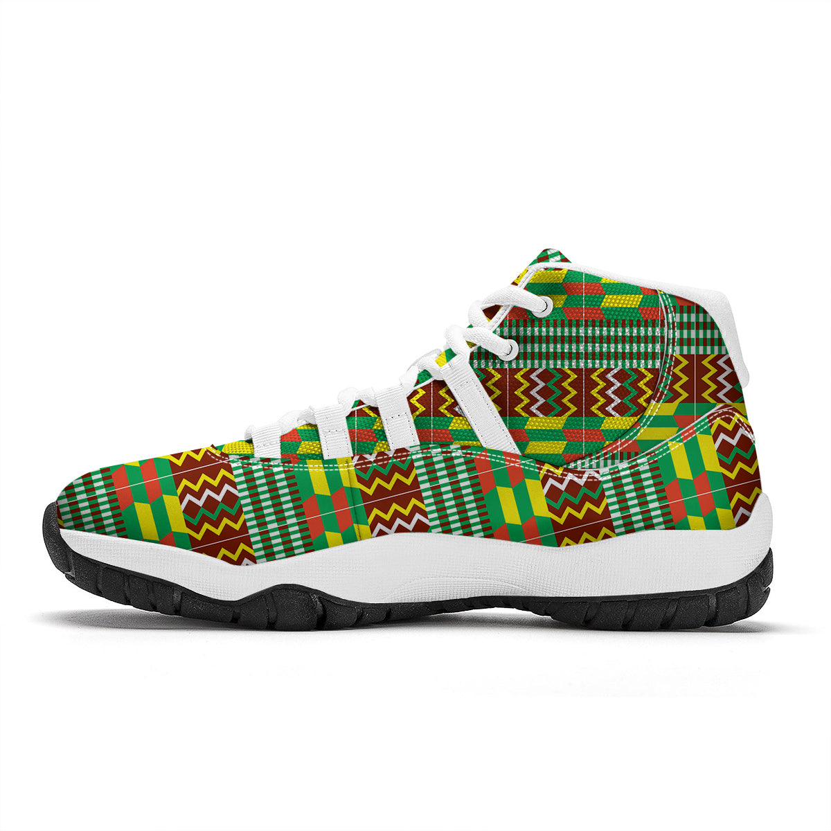Kente Tribal West African Print Pattern White Bball Shoes-grizzshop